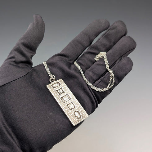 1977年 英国 純銀製 ジュビリーインゴットペンダント&純銀製チェーン 計32g L&N